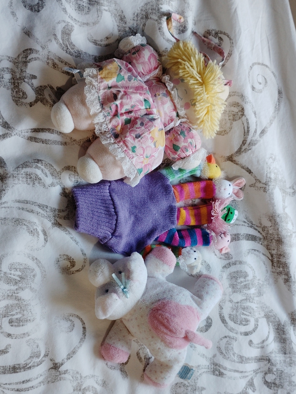 VTG Set of Baby Toys:Eden Rattle Pig, Dakin Glove Puppet, Sucre d'Orge Rag Doll